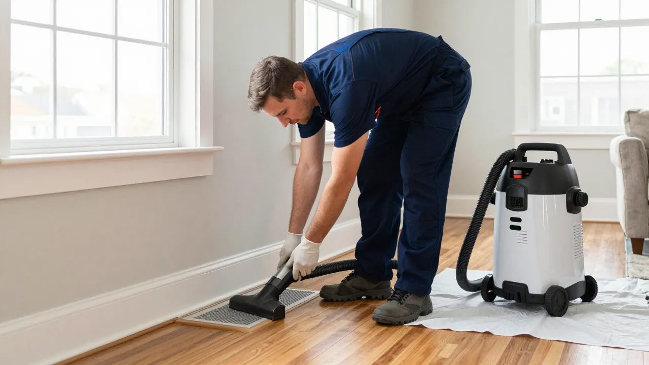 Floor register removal for duct cleaning on a split-level home in Adelphi, MD — Eagle Air Duct Cleaning